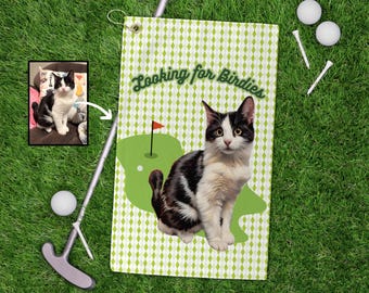 Custom Cat Birdies Photo Golf Towel | Funny Gift for Cat Dad