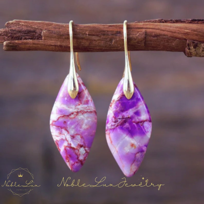 Natural Gemstone Dangle Earrings,Healing Drop Earrings,Bohemia Earrings,Inner Peace Meditation Grounding Earrings Jewelry Gift for her mom 2
