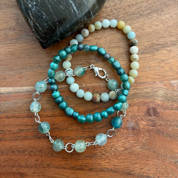 bracelets, stackable, green, nature jewelry