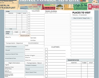 Travel Planner Template, Packing List, Budget, Journal (Printable PDF)