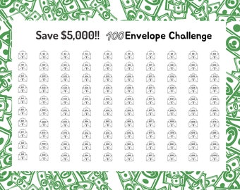 5K Savings Challenge Printable, 100 Envelope Tracker (Digital Download)