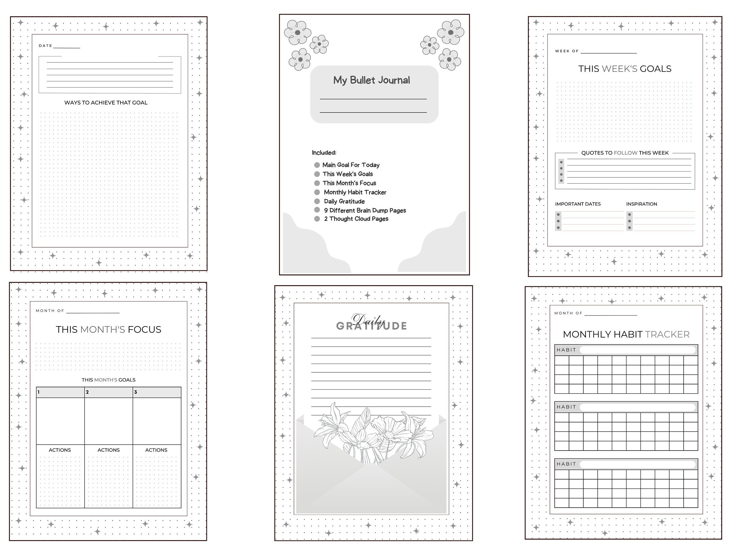 Print Your Own Bullet Journal, Brain Dump Pages, Wellness Journal, Monthly Habit Tracker ...
