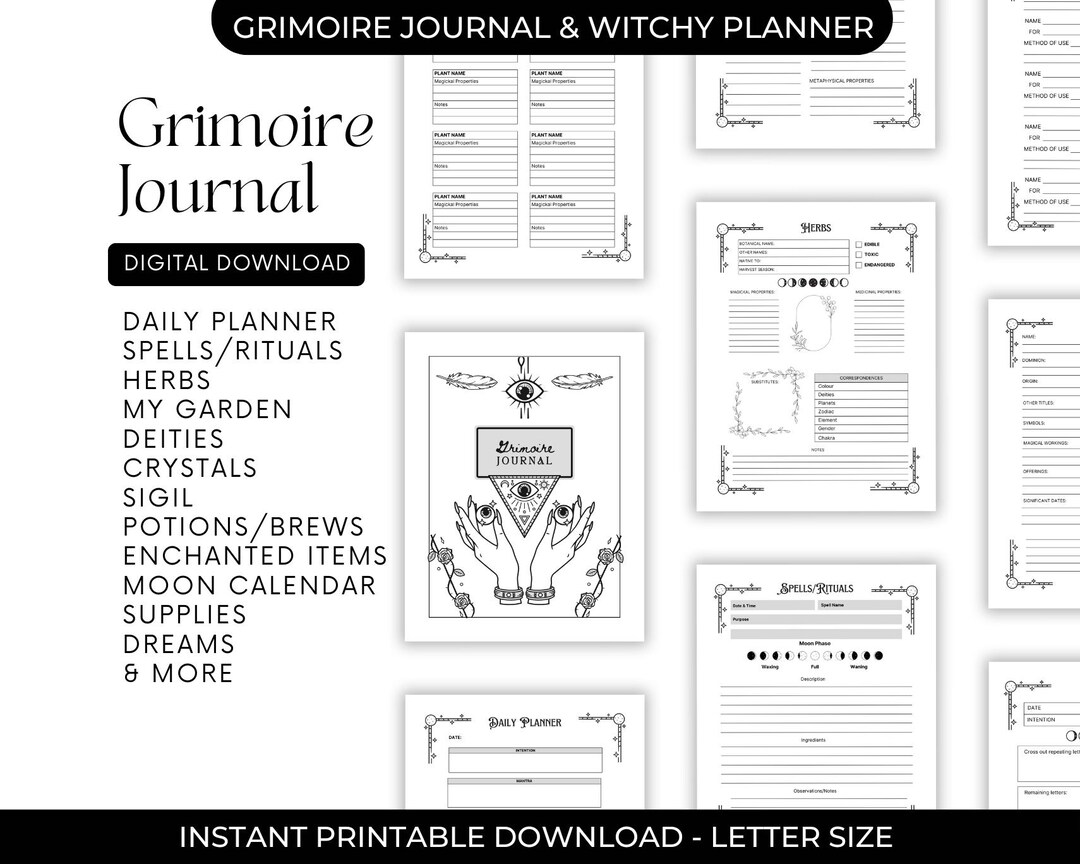 Grimoire Journal Witchy Planner With Pages for Spells, Herbs, Deities