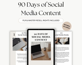 90 Days of Social Media Content Guide with Master Resell Rights (MRR) and Private Label Rights (PLR), Social Media Hooks Done for You