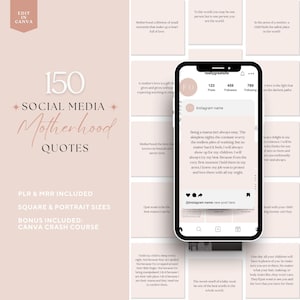 150 Postagens de Citações Inspiradoras para Mães em Mídias Sociais com Direitos de Revenda Master, Modelos de Citações Estéticas para Maternidade DFY no Canva e Instagram, Mamãe MRR