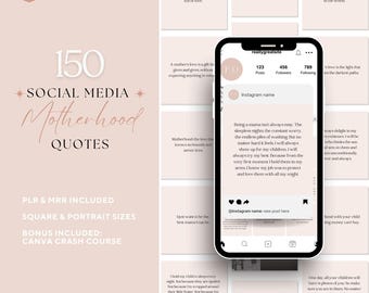 150 Mom Inspirational Quotes Social Media Posts w/ Master Resell Rights, Motherhood DFY Aesthetic Quote Canva Instagram Templates, Mom MRR