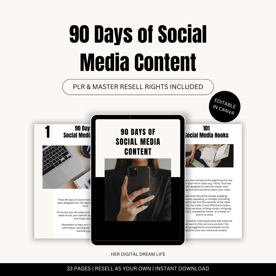 90 Days of Social Media Content, Social Media Guide, 90 Days of