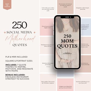 250 Postagens de Citações Inspiradoras para Mães em Mídias Sociais, Direitos de Revenda Master, Modelos de Citações Estéticas para Maternidade DFY no Canva para Instagram, Mãe MRR