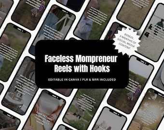 Motherhood Reels with Hooks, Faceless Instagram Templates, Canva Templates, Mom Reels, Done For You, MRR/PLR, Master Resell Rights