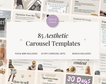 85 Aesthetic Instagram Carousel Template, Viral Social Media Templates, MRR PLR, Trendy TikTok Posts, Thread Post Carousel Digital Marketing