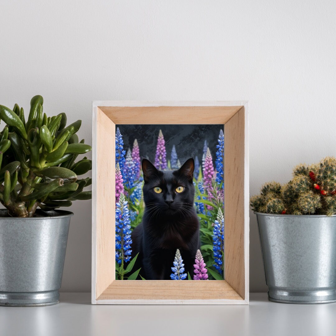 Black Cat With Flowers Digital Art Print Unique Floral Cat Wall Art for ...