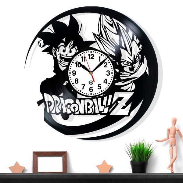 Horloge murale en vinyle - décoration anime, cadeau unique pour fan de DBZ, design vintage Goku et Vegeta