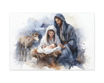 Nativity Scene Canvas: Watercolor Christian Christmas Wall Art
