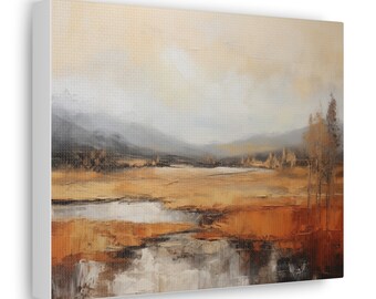 Canvasafdruk abstract landschap: aardetinten, modern rustiek decor