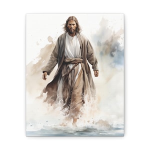 Jesus Walking on Water Canvas Gallery Wrap – Christian Wall Art | Vintage Watercolor Print for Home or Office Decor