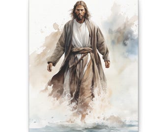 Canvasprint Jezus loopt op het water: vintage christelijke muurkunst