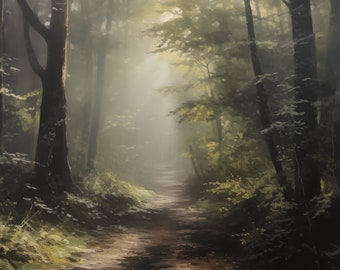 Misty Forest Path Art Print: Fantasy Woodland Decor (digitale download)