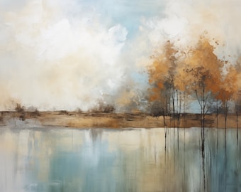 Abstracte landschapskunst gouden bomen: moderne rustieke print (digitale download)