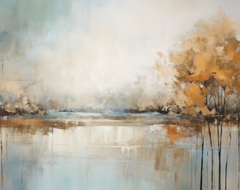 Abstracte landschapskunst gouden bomen: modern rustiek decor (digitale download)