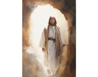 Hij is verrezen! Galerijdoek canvas – Christelijke muurkunst, cadeau Paasopstanding, duurzame print voor thuis- of kantoordecoratie, Jesus is Alive!