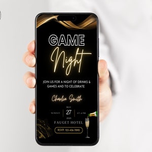 Invitación a la noche de juegos, invitación a la fiesta de la noche de juegos digitales, plantilla de invitación a la noche de juegos de cumpleaños, folleto digital de la noche de juegos para adultos