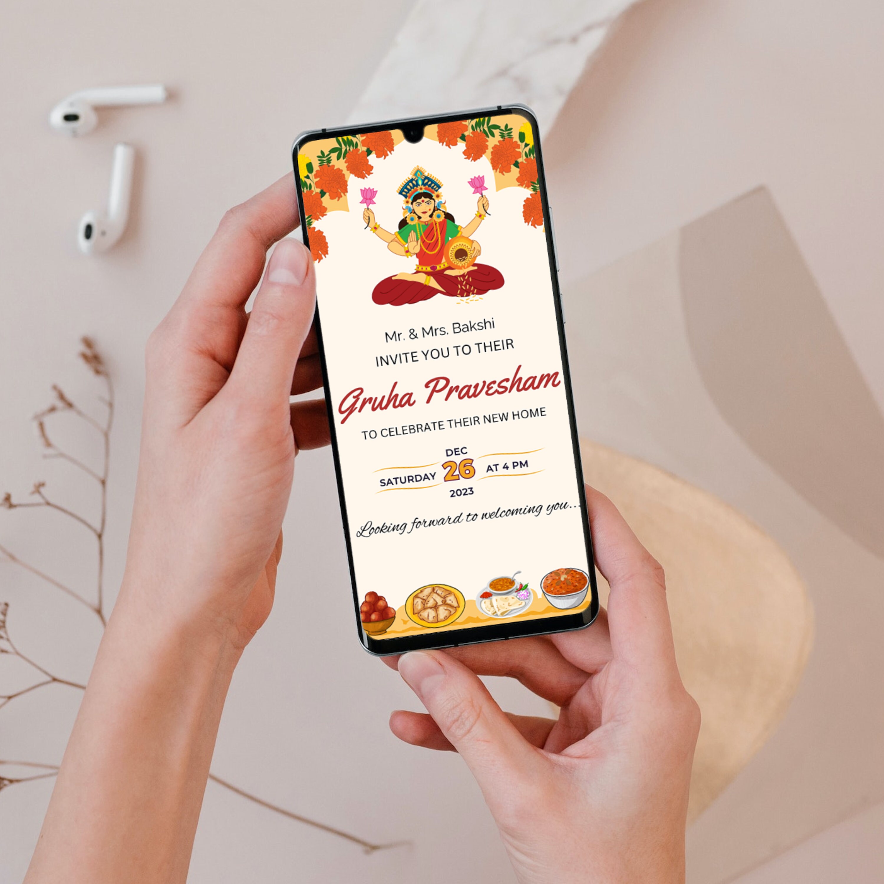 Indian Housewarming Invitation, Hindu Party Evite, Editable Gruha ...