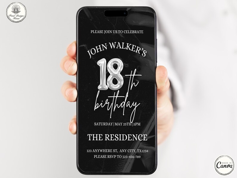 18th Birthday invitation, Editable 18th Birthday Invite Template for Man & Women, Digital 18 Birthday Party Invitation Card