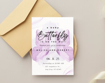 Butterfly Baby Shower Invitation, Digital Butterfly Girl Baby Shower Invite, Baby Shower Butterfly Invitation Template, Printable Card