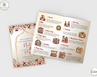 Hindu Wedding Program, Gujarati Wedding Ceremony Guide, Editable Indian Wedding Inphographic, Digital & Editable Template