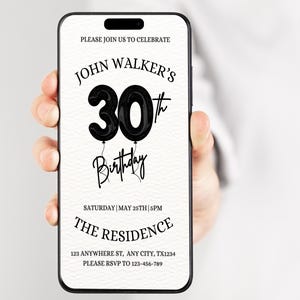 30. Geburtstagseinladung, bearbeitbare 30. Geburtstag-Einladungsvorlage für Mann & Frau, digitale 30-Geburtstags-Party Einladungskarte