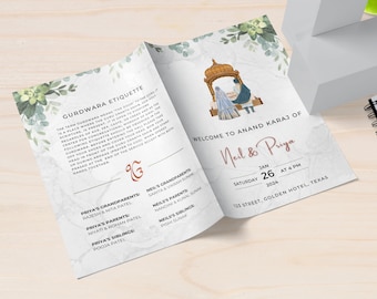 Programa de bodas sikh, Guía de bodas sikh, Programa de ceremonias de bodas sikh, Plantilla de programa de bodas punjabi imprimible, Descarga digital,