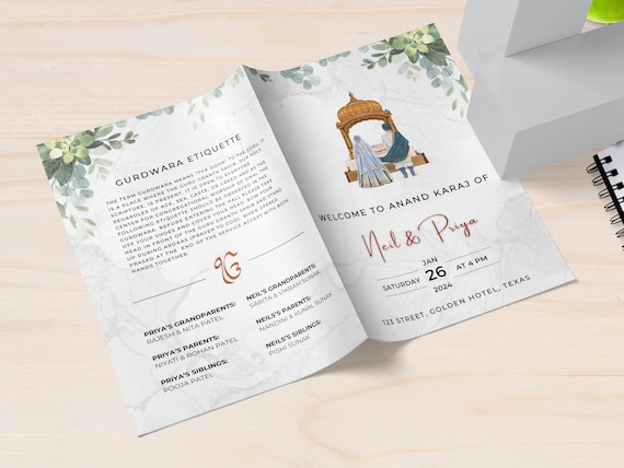 Sikh Wedding Program, Sikh Wedding Guide, Sikh Wedding Ceremony Program, Printable Punjabi Wedding Program Template, Digital Download,
