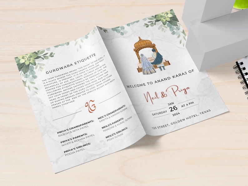 Sikh Wedding Program, Sikh Wedding Guide, Sikh Wedding Ceremony Program, Printable Punjabi Wedding Program Template, Digital Download,