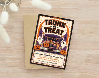 Halloween Invitation, Trunk or Treat Community Party Invite, Editable Canva Template