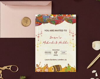Mehndi-Einladungskarte, Mehendi-Kartendesign für die Zeremonie, bearbeitbare Henna-Party-Einladungsvorlage, Haldi-Einladungsvideo - Digitaler Download