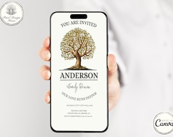 Digital Family Reunion Invitation Flyer Template With Tree, Editable Family Reunion Invite, Family Gathering Save the Date, Flyer, Card