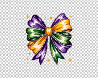 Mardi Gras 2026 PNG: Preppy Coquette Design, Bow Clipart for Kids Shirts, Digital Download