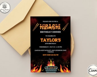 Digital Hibachi Invitation, Hibachi Birthday Dinner Invitation, Hibachi Party Invite, Habachi Invitation Template, Japanese Invitation