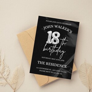 18th Birthday invitation, Editable 18th Birthday Invite Template for Man & Women, Digital 18 Birthday Party Invitation Card