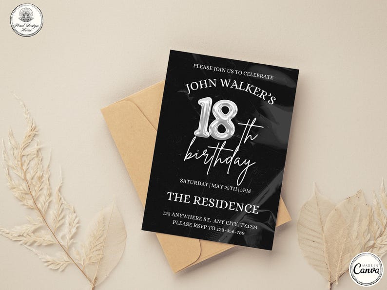 18th Birthday invitation, Editable 18th Birthday Invite Template for Man & Women, Digital 18 Birthday Party Invitation Card