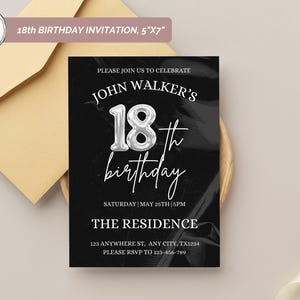 18th Birthday invitation, Editable 18th Birthday Invite Template for Man & Women, Digital 18 Birthday Party Invitation Card