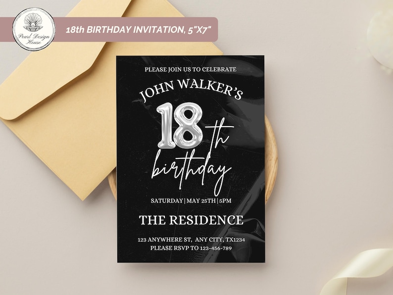 18th Birthday invitation, Editable 18th Birthday Invite Template for Man & Women, Digital 18 Birthday Party Invitation Card