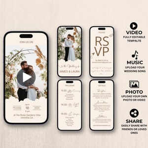 Champagne-videosjabloon huwelijksuitnodiging, bewerkbare canva geanimeerde huwelijksuitnodiging met RSVP, voeg je eigen foto's en muziek toe