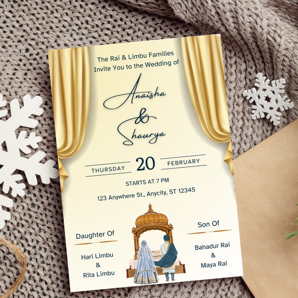 Punjabi Wedding Invitation Card Template, Editable Marriage Card Design, Electronic Sikh Wedding Invite Video, Digital & Printable