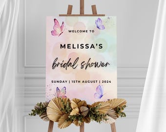 Butterfly Bridal Shower Sign, Digital Butterfly Bridal Shower Welcome Sign, Butterfly Welcome Sign, Editable Bridal Shower Sign Template