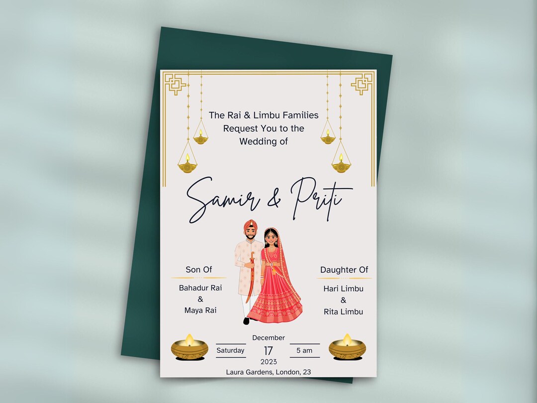 Nepali Marriage Invitation Card Template, Editable Nepali Wedding