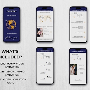 Digitales Hochzeitspass-Einladungsvideo, Hochzeitspass-Einladung, Hochzeitseinladung am Zielort, Bordkarte-Hochzeitseinladung