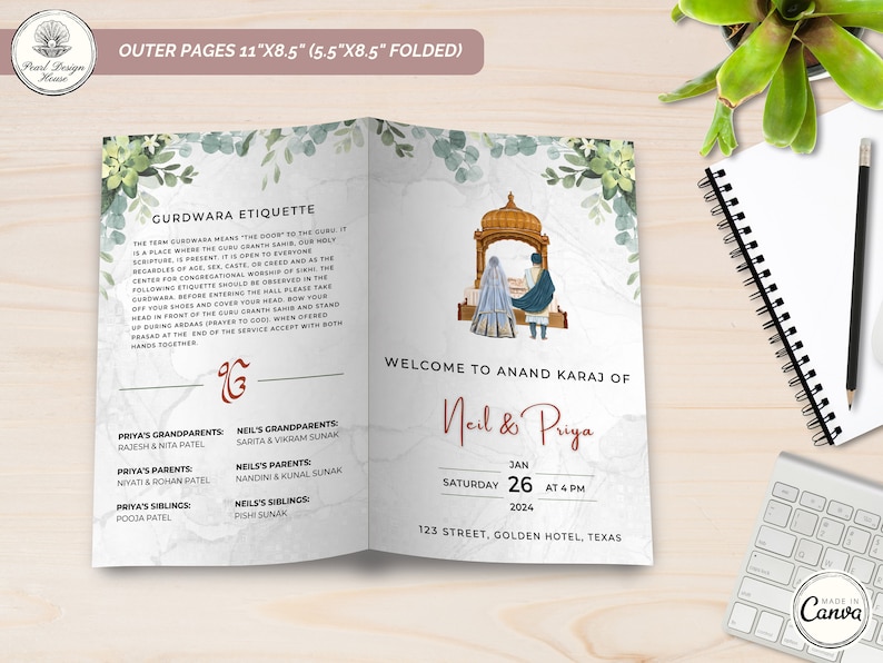 Sikh Wedding Program, Sikh Wedding Guide, Sikh Wedding Ceremony Program, Printable Punjabi Wedding Program Template, Digital Download,