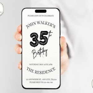 デジタル 35 歳の誕生日招待状、男性と女性向けの編集可能な 35 歳の誕生日招待状テンプレート、デジタル 35 歳の誕生日パーティー招待状カード