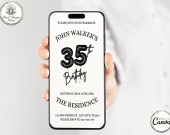Digital 35th Birthday Invitation, Editable 35th Birthday Invite Template for Man & Women, Digital 35 Birthday Party Invitation Card